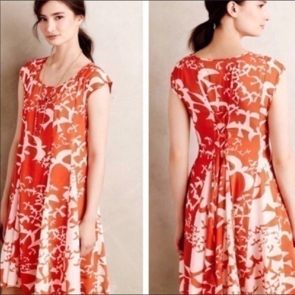 Maeve Orange Bird Dress with tasseled back